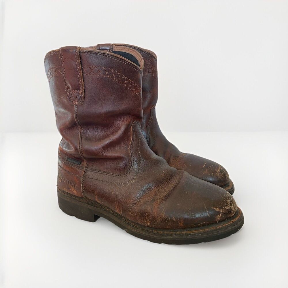 ARIAT Sierra Men 10 EE Western Work Boots Brown Leather Pull On Soft Toe